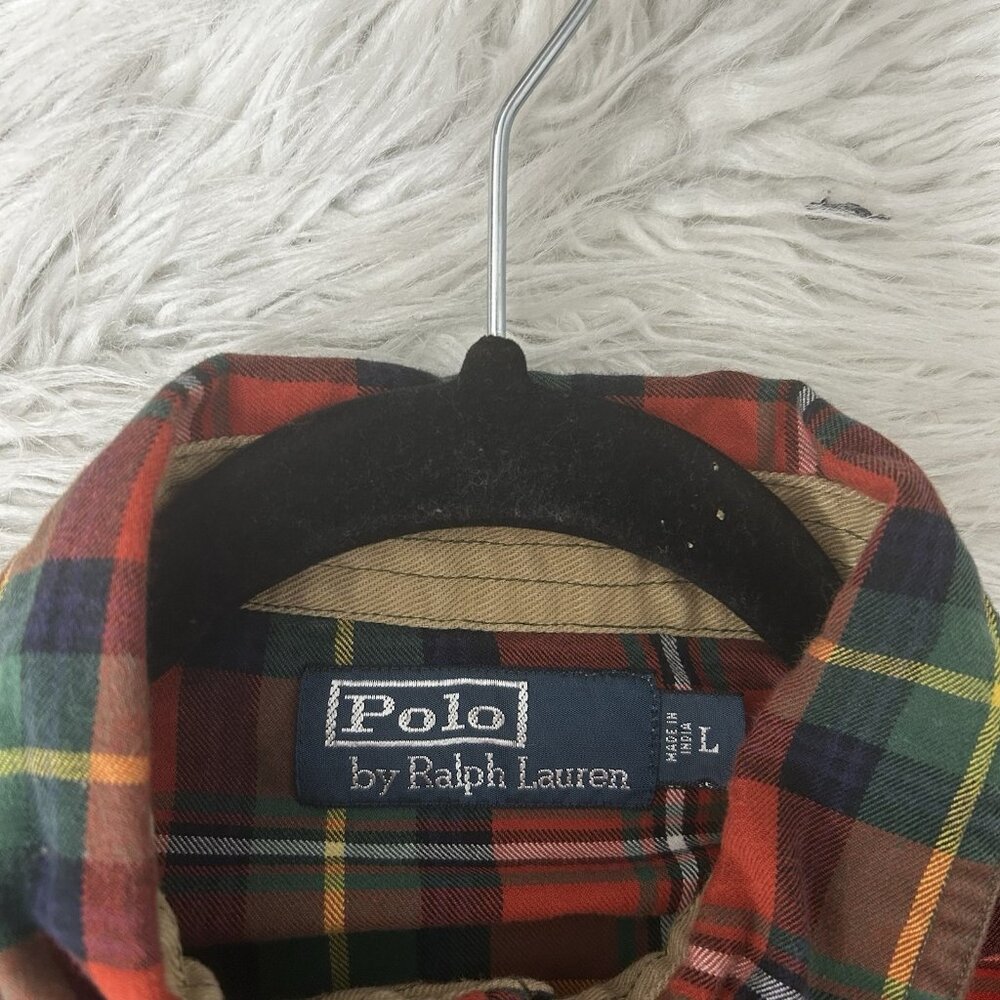 VTG 90s Polo Ralph Lauren Sportsman Plaid Flannel Suede Patch Shooting Shrt Sz L - Picture 9 of 11